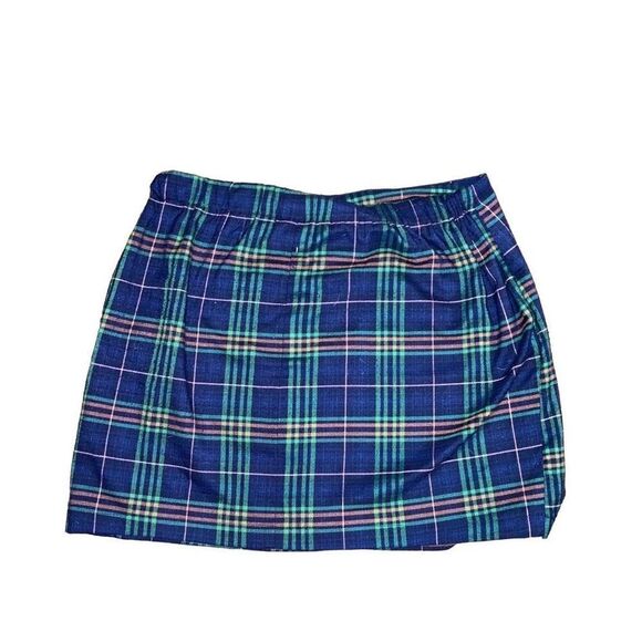 Wild Fable Size Medium Plaid Navy Blue Wrap High Waisted Mini Skirt - Picture 2 of 5